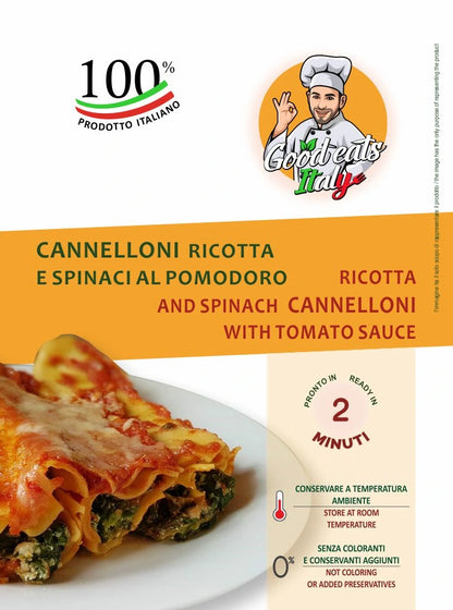 Ricotta and Spinach Cannelloni with Tomato Sauce - Goodeatitaly
