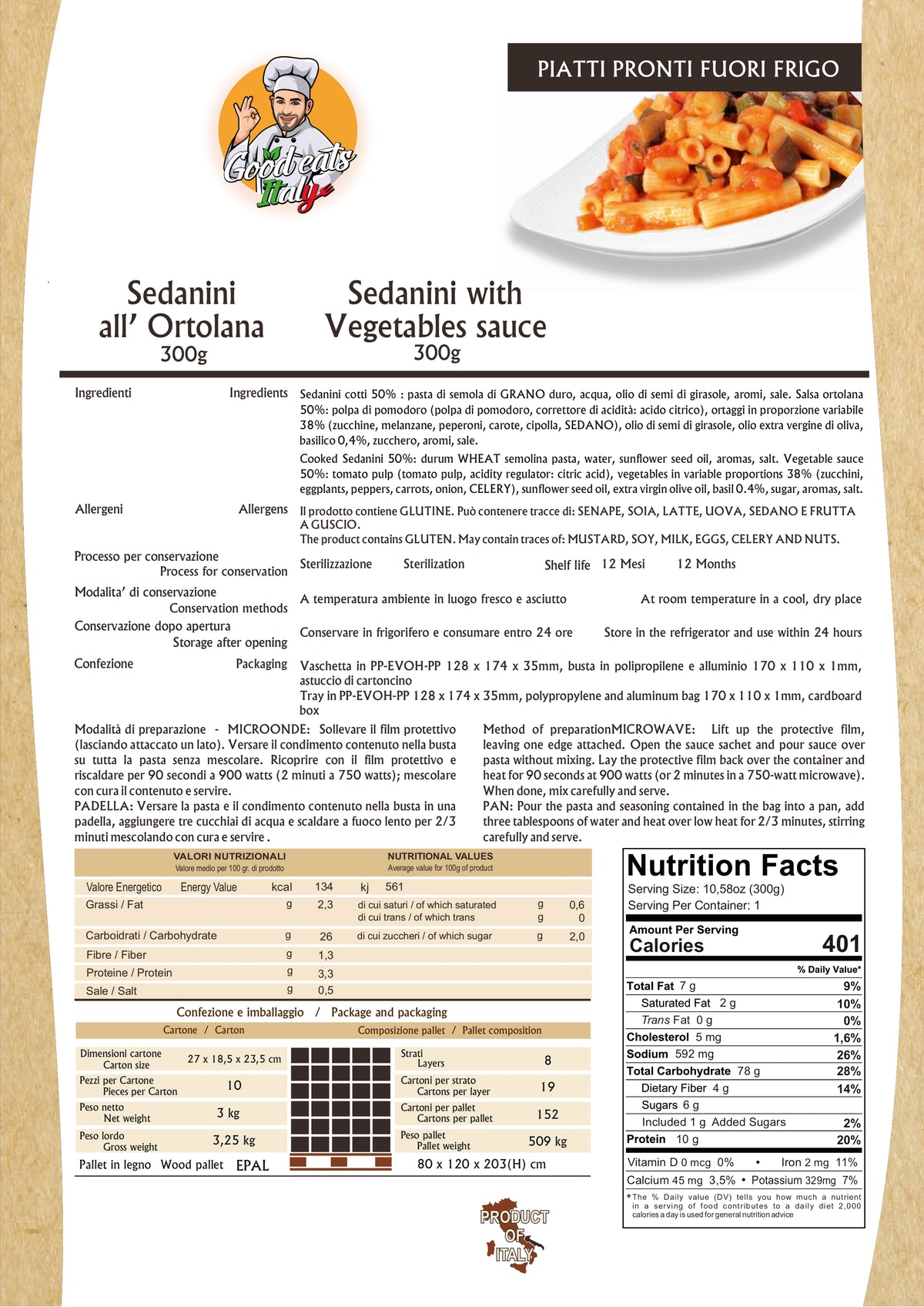 Sedanini with Vegetables Sauces - Goodeatitaly
